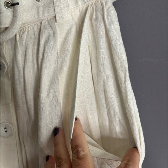 Charlie Holiday White Button Front Linen Belted Skirt Size 4 - Picture 4 of 6